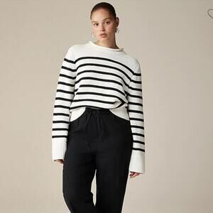 NWT J. Crew Heritage Cotton Rollneck Sweater Stripe White Black Stripes XXS